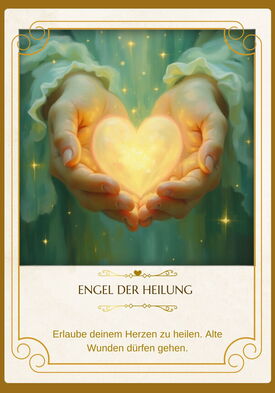 Ein Engel hält in seinen Händen sanft einleuchtendes Herz.