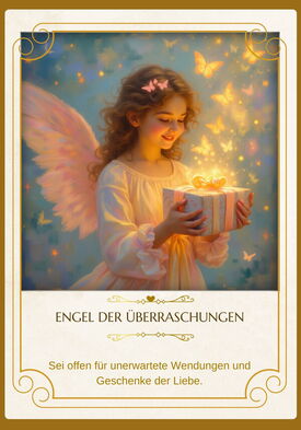Ein Engel hält eine geheimnisvoll leuchtende Geschenkbox